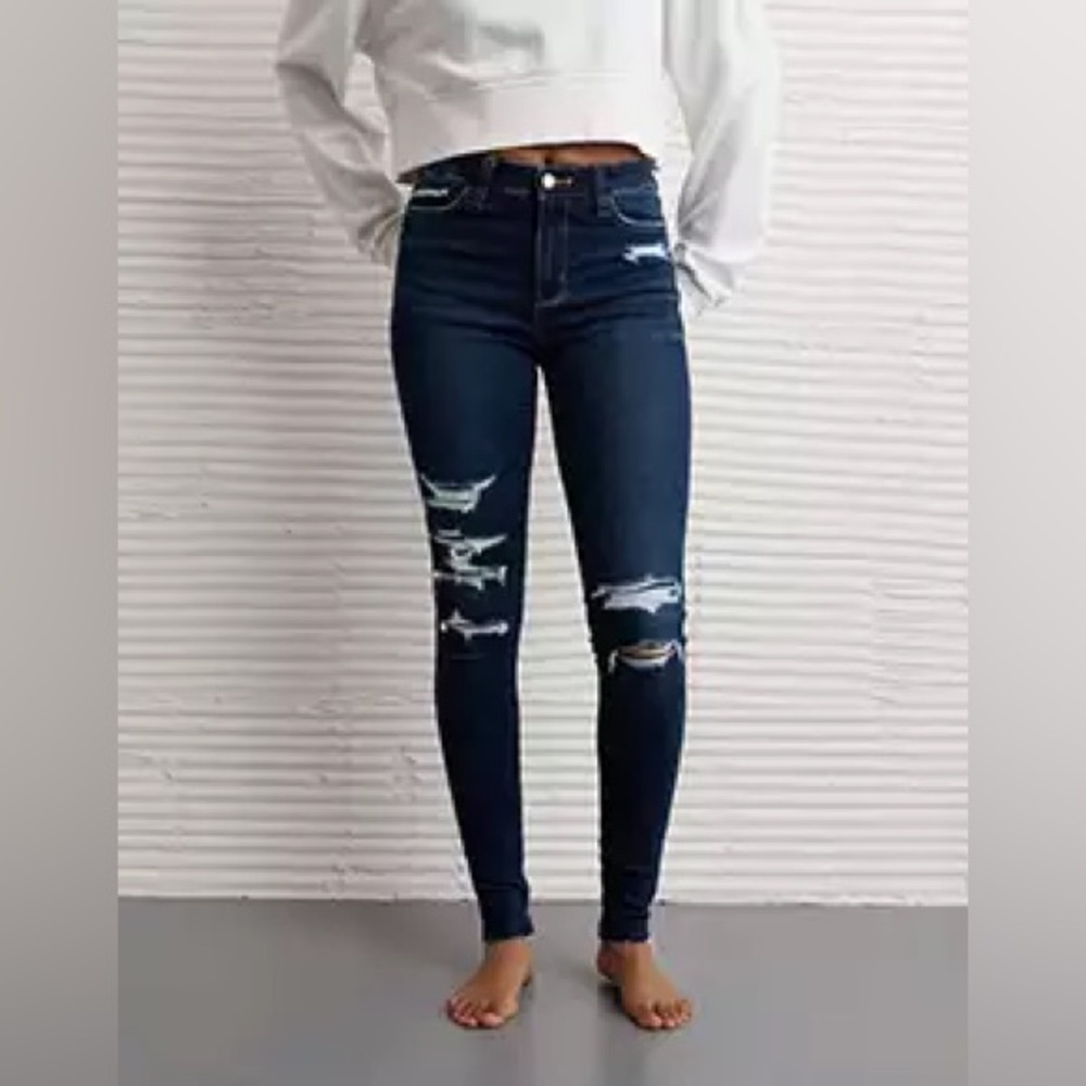 AEO Dark Blue Distressed Jeggings Skinny Jeans 6